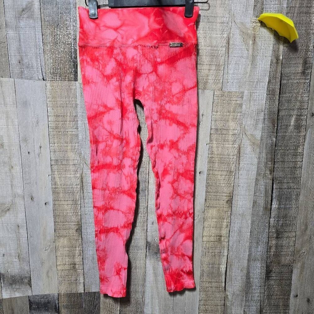 Bombshell Sportswear Pink Tie Dye Ribbed Compression Leggings XS/S Athletic Gym